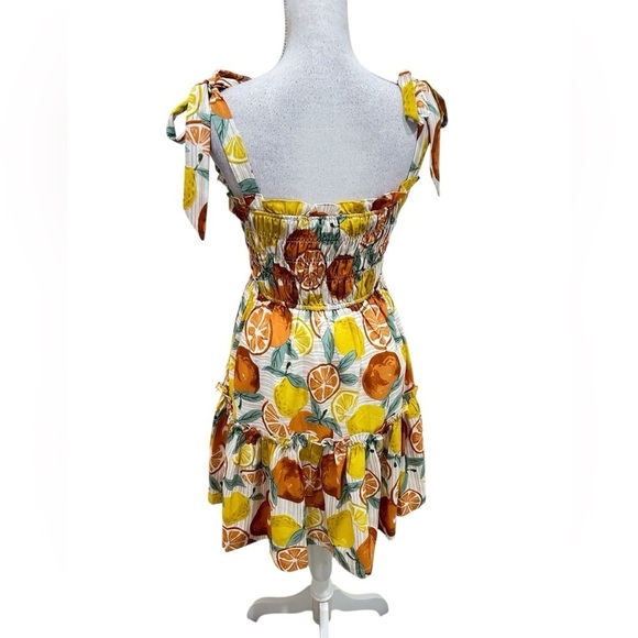 Nwot Pinch smocked mini tiered sun dress lemon & orange print lined size medium - Picture 11 of 14